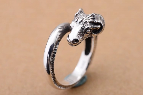 S925 Sterling Silver Retro National Wind Sanyang Kaitai Aries Zodiac sheep head open men's ring S925 Sterling Silver Retro National Wind Sanyang Kaitai Aries Zodiac sheep head open men's ring