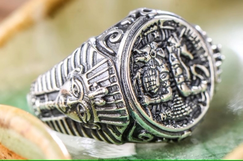s925 sterling silver retro Thai silver personalized trendy men's Anubis Wanderer ancient Egyptian god personalized open ring s925 sterling silver retro Thai silver personalized trendy men's Anubis Wanderer ancient Egyptian god personalized open ring