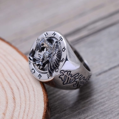 s925 sterling silver retro Thai silver fashionable and domineering men's index finger ring Tai Chi Bagua four mythical beasts Su s925 sterling silver retro Thai silver fashionable and domineering men's index finger ring Tai Chi Bagua four mythical beasts Su