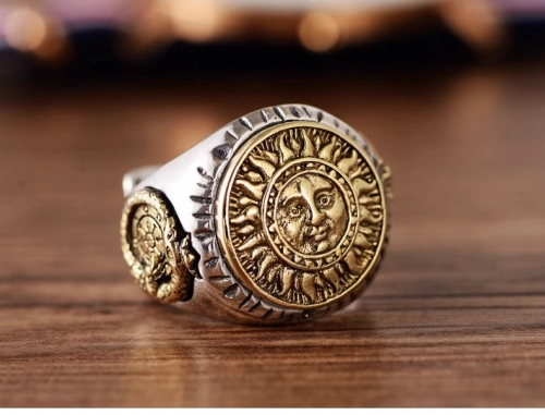 S925 Sterling Silver Retro Thai silver men's opening index finger ring fashion sun god totem pattern S925 Sterling Silver Retro Thai silver men's opening index finger ring fashion sun god totem pattern