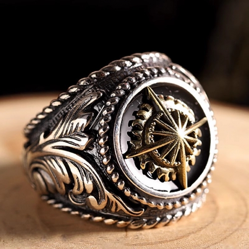 S925 sterling silver vintage Thai Silver Men's fashion domineering Sun Guteng totem grain ethnic atmosphere index ring S925 sterling silver vintage Thai Silver Men's fashion domineering Sun Guteng totem grain ethnic atmosphere index ring