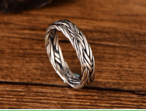 s925 sterling silver retro Thai silver fashion jewelry men's and women's couple rings braided double braid simple ring s925 sterling silver retro Thai silver fashion jewelry men's and women's couple rings braided double braid simple ring