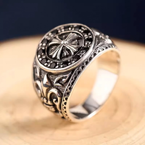 s925 sterling silver jewelry retro Thai silver simple gothic crusaders flower men's ring s925 sterling silver jewelry retro Thai silver simple gothic crusaders flower men's ring