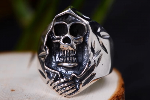 S925 sterling silver jewelry single ring men's punk style skull dark wind death sickle atmospheric index finger ring S925 sterling silver jewelry single ring men's punk style skull dark wind death sickle atmospheric index finger ring