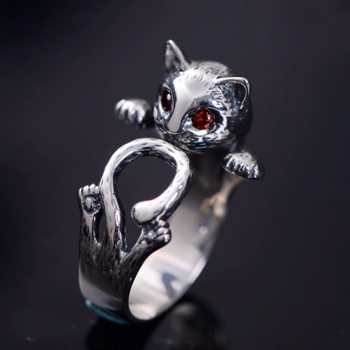 s925 sterling silver vintage Thai silver women's live kitten ring lifelike fashion bracelet inlaid with zircon s925 sterling silver vintage Thai silver women's live kitten ring lifelike fashion bracelet inlaid with zircon