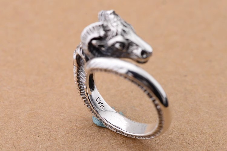 S925 Sterling Silver Retro National Wind Sanyang Kaitai Aries Zodiac sheep head open men's ring