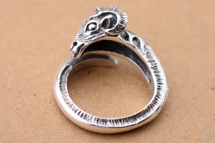 S925 Sterling Silver Retro National Wind Sanyang Kaitai Aries Zodiac sheep head open men's ring