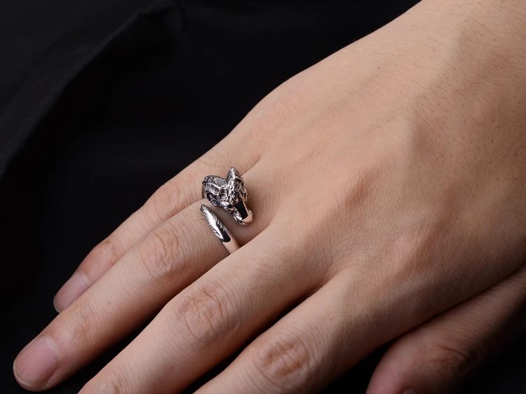 S925 Sterling Silver Retro National Wind Sanyang Kaitai Aries Zodiac sheep head open men's ring