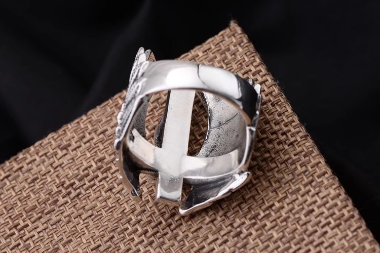 S925 sterling silver jewelry big guardian angel ring retro Thai silver personality exaggerated ring man domineering ring