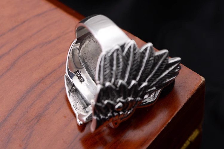 S925 sterling silver jewelry big guardian angel ring retro Thai silver personality exaggerated ring man domineering ring