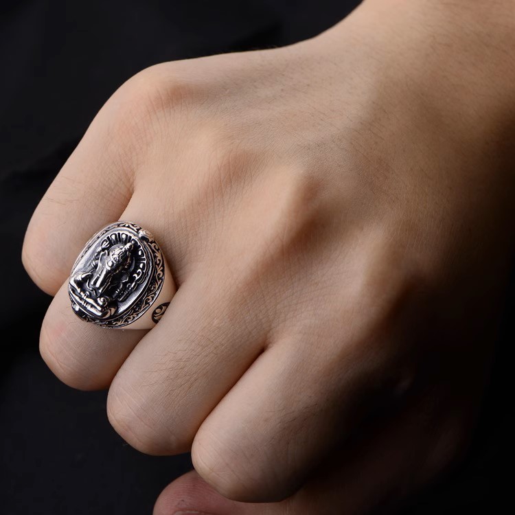 s925 sterling silver retro Thai silver ring personalized men's elephant trunk simple trend ring men's domineering index finger r