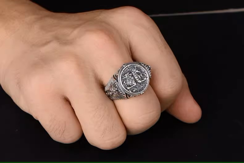 s925 sterling silver retro Thai silver personalized trendy men's Anubis Wanderer ancient Egyptian god personalized open ring
