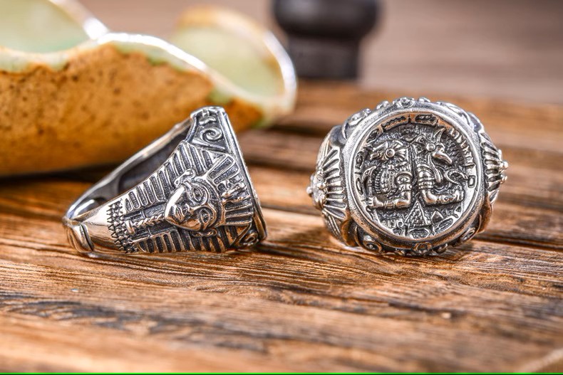 s925 sterling silver retro Thai silver personalized trendy men's Anubis Wanderer ancient Egyptian god personalized open ring