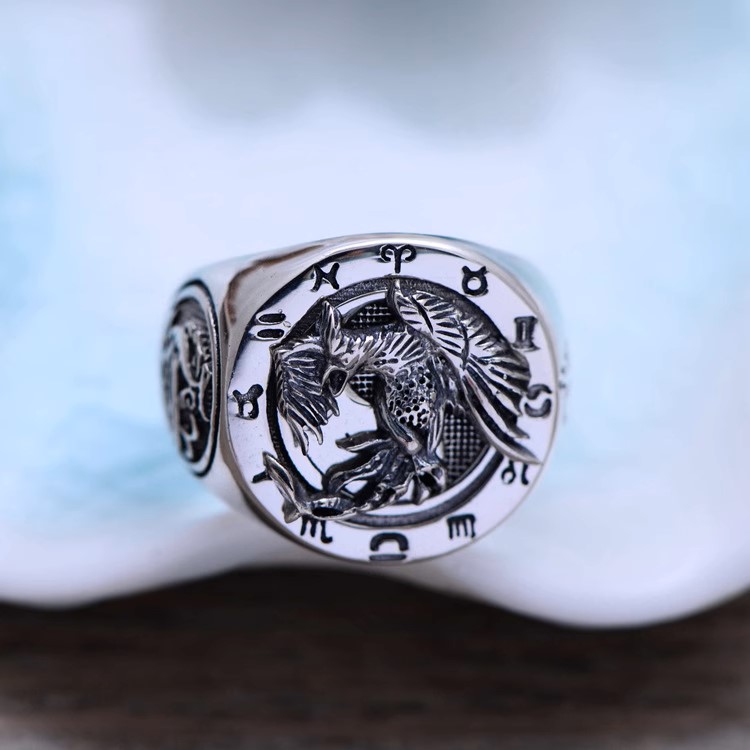 s925 sterling silver retro Thai silver fashionable and domineering men's index finger ring Tai Chi Bagua four mythical beasts Su