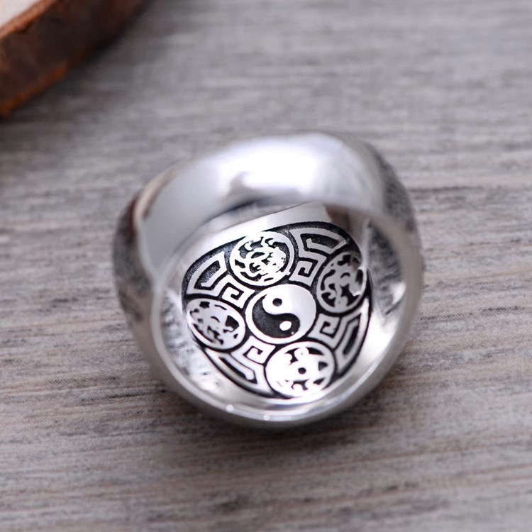 s925 sterling silver retro Thai silver fashionable and domineering men's index finger ring Tai Chi Bagua four mythical beasts Su