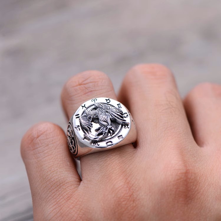 s925 sterling silver retro Thai silver fashionable and domineering men's index finger ring Tai Chi Bagua four mythical beasts Su