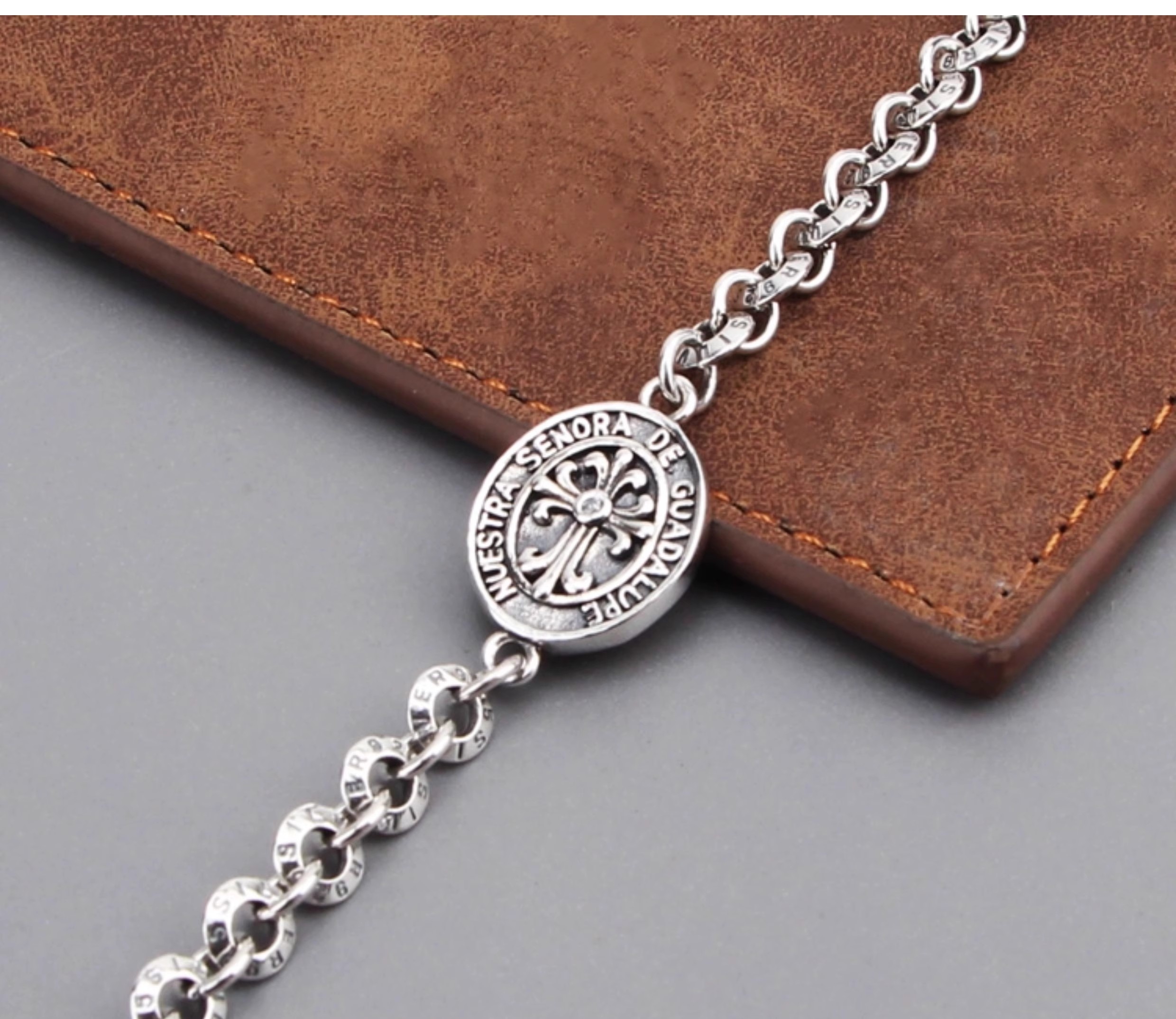 S925 sterling silver cross crown Madonna pendant bracelet for men and women, vintage个性 forest style student bracelet and anklet