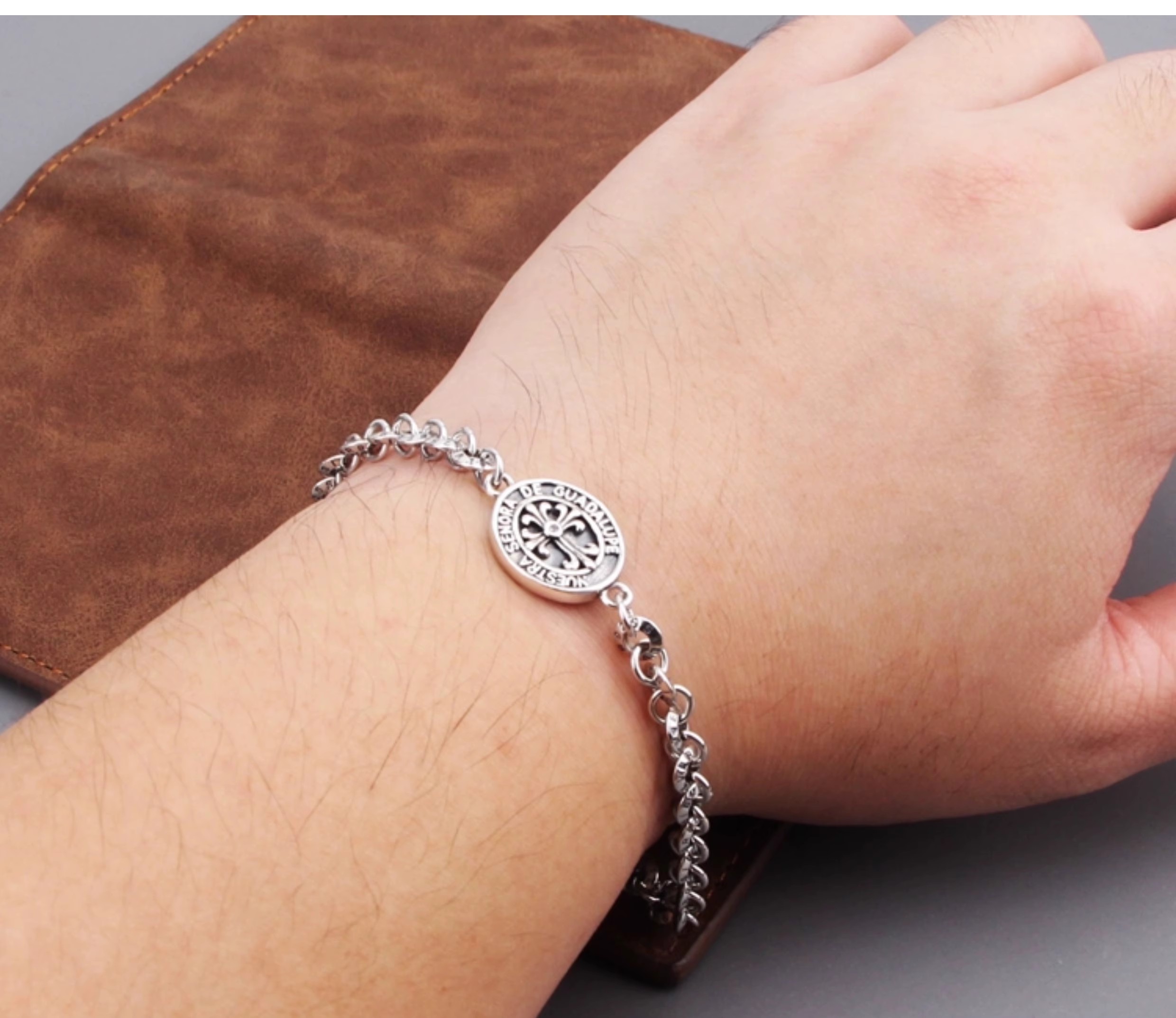S925 sterling silver cross crown Madonna pendant bracelet for men and women, vintage个性 forest style student bracelet and anklet