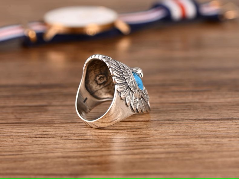 s925 sterling silver jewelry retro Thai silver personalized fashion turquoise eagle ring male eagle