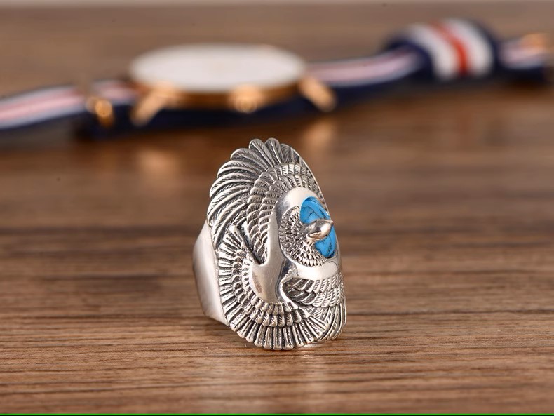 s925 sterling silver jewelry retro Thai silver personalized fashion turquoise eagle ring male eagle