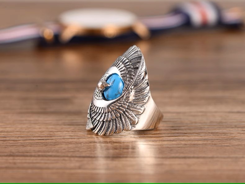 s925 sterling silver jewelry retro Thai silver personalized fashion turquoise eagle ring male eagle