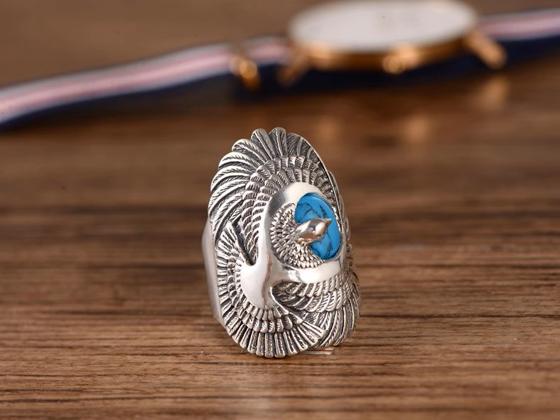 s925 sterling silver jewelry retro Thai silver personalized fashion turquoise eagle ring male eagle