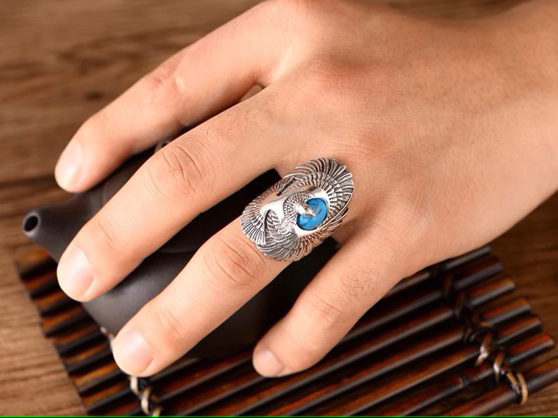 s925 sterling silver jewelry retro Thai silver personalized fashion turquoise eagle ring male eagle