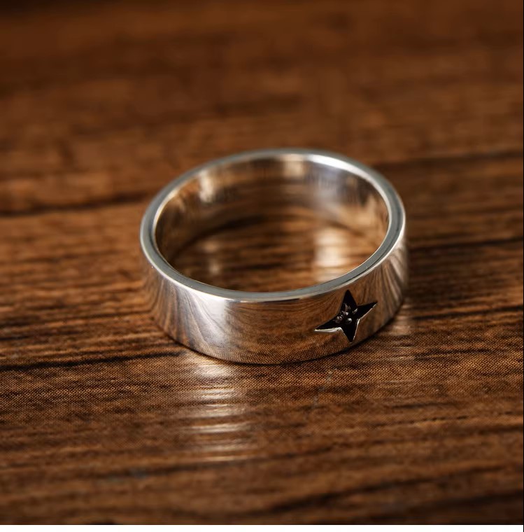 s925 sterling silver Japanese and Korean simple glossy ins style cross light men's and women's rings couples trendy rings inlaid