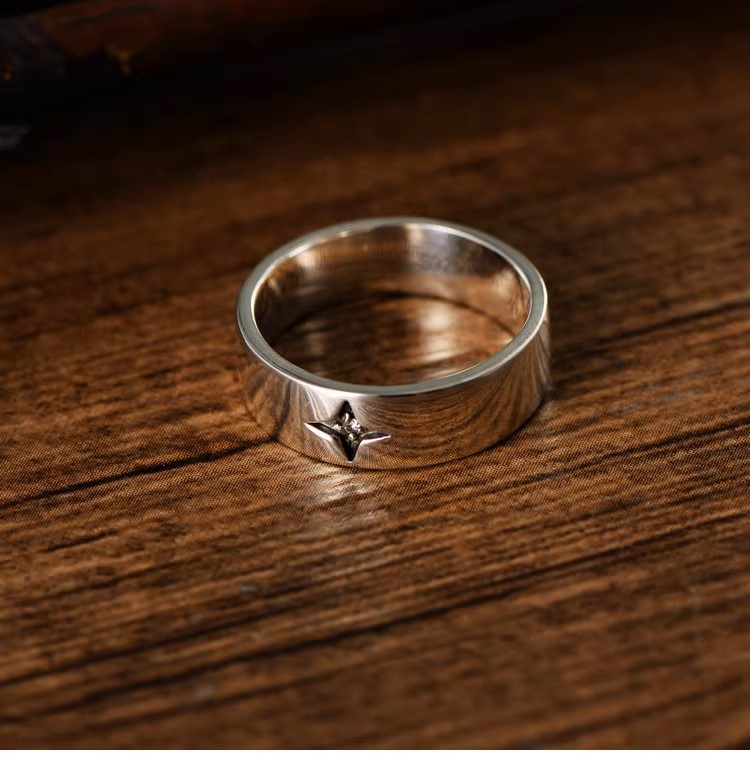 s925 sterling silver Japanese and Korean simple glossy ins style cross light men's and women's rings couples trendy rings inlaid