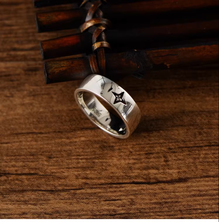 s925 sterling silver Japanese and Korean simple glossy ins style cross light men's and women's rings couples trendy rings inlaid