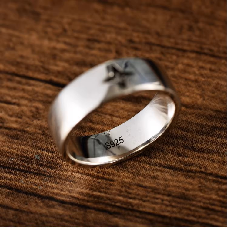 s925 sterling silver Japanese and Korean simple glossy ins style cross light men's and women's rings couples trendy rings inlaid