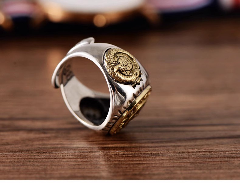 S925 Sterling Silver Retro Thai silver men's opening index finger ring fashion sun god totem pattern