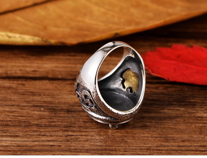 S925 sterling silver jewelry retro Thai silver elephant nose simple ring lotus ring men's personality domineering index ring