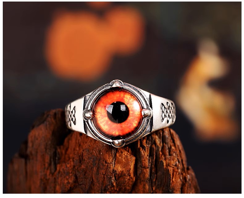 s925 sterling silver fashion trend domineering men's personality devil's eye retro Thai silver aged index finger European and Am