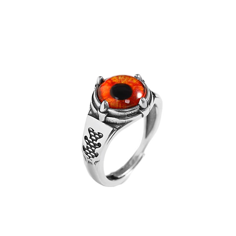 s925 sterling silver fashion trend domineering men's personality devil's eye retro Thai silver aged index finger European and Am