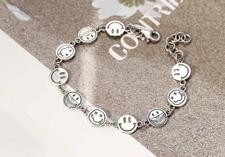 S925 Silver Fashionable Individual Smile Bracelet Cute Expression Package Fresh Thai Silver Retro Women's Jewelry