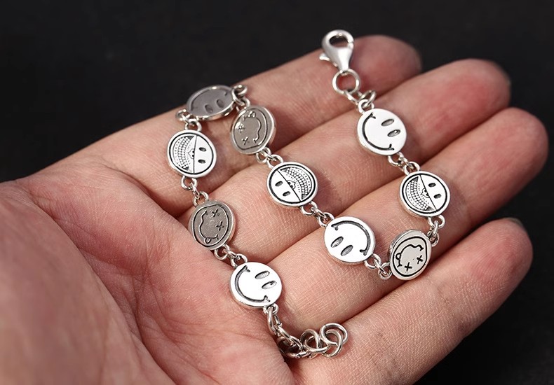 S925 Silver Fashionable Individual Smile Bracelet Cute Expression Package Fresh Thai Silver Retro Women's Jewelry