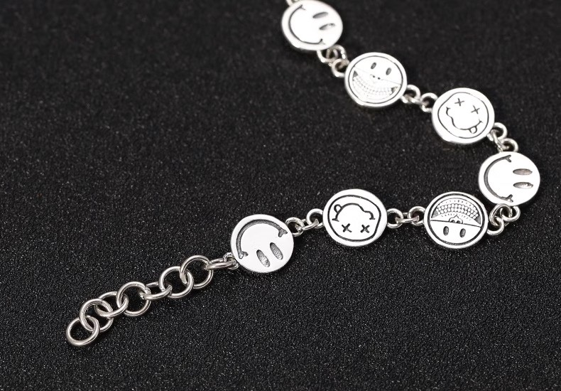 S925 Silver Fashionable Individual Smile Bracelet Cute Expression Package Fresh Thai Silver Retro Women's Jewelry
