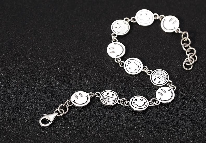 S925 Silver Fashionable Individual Smile Bracelet Cute Expression Package Fresh Thai Silver Retro Women's Jewelry