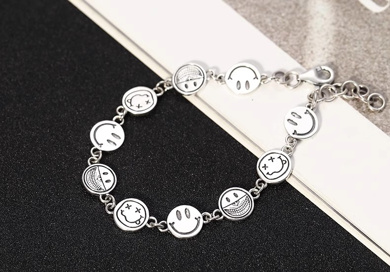 S925 Silver Fashionable Individual Smile Bracelet Cute Expression Package Fresh Thai Silver Retro Women's Jewelry