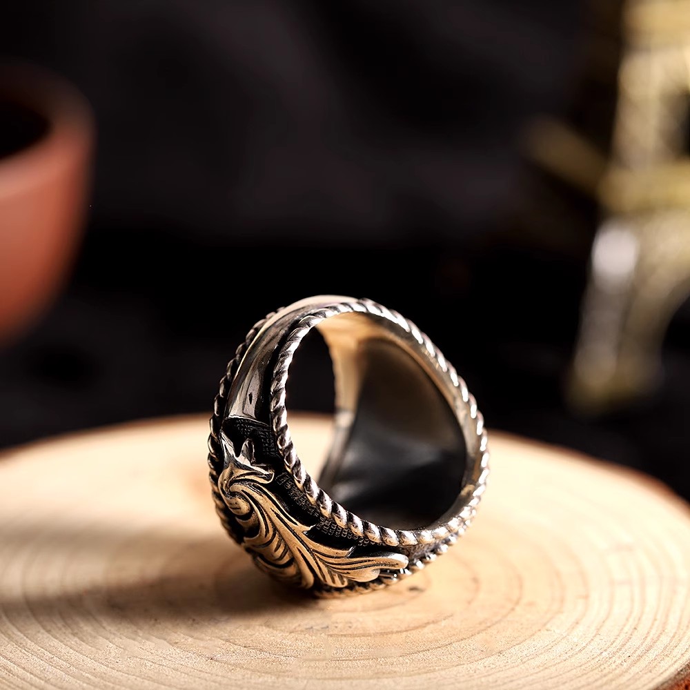 S925 sterling silver vintage Thai Silver Men's fashion domineering Sun Guteng totem grain ethnic atmosphere index ring
