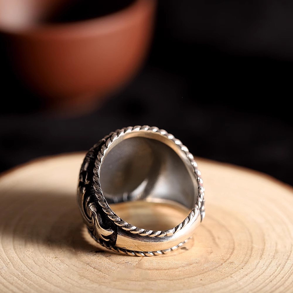 S925 sterling silver vintage Thai Silver Men's fashion domineering Sun Guteng totem grain ethnic atmosphere index ring