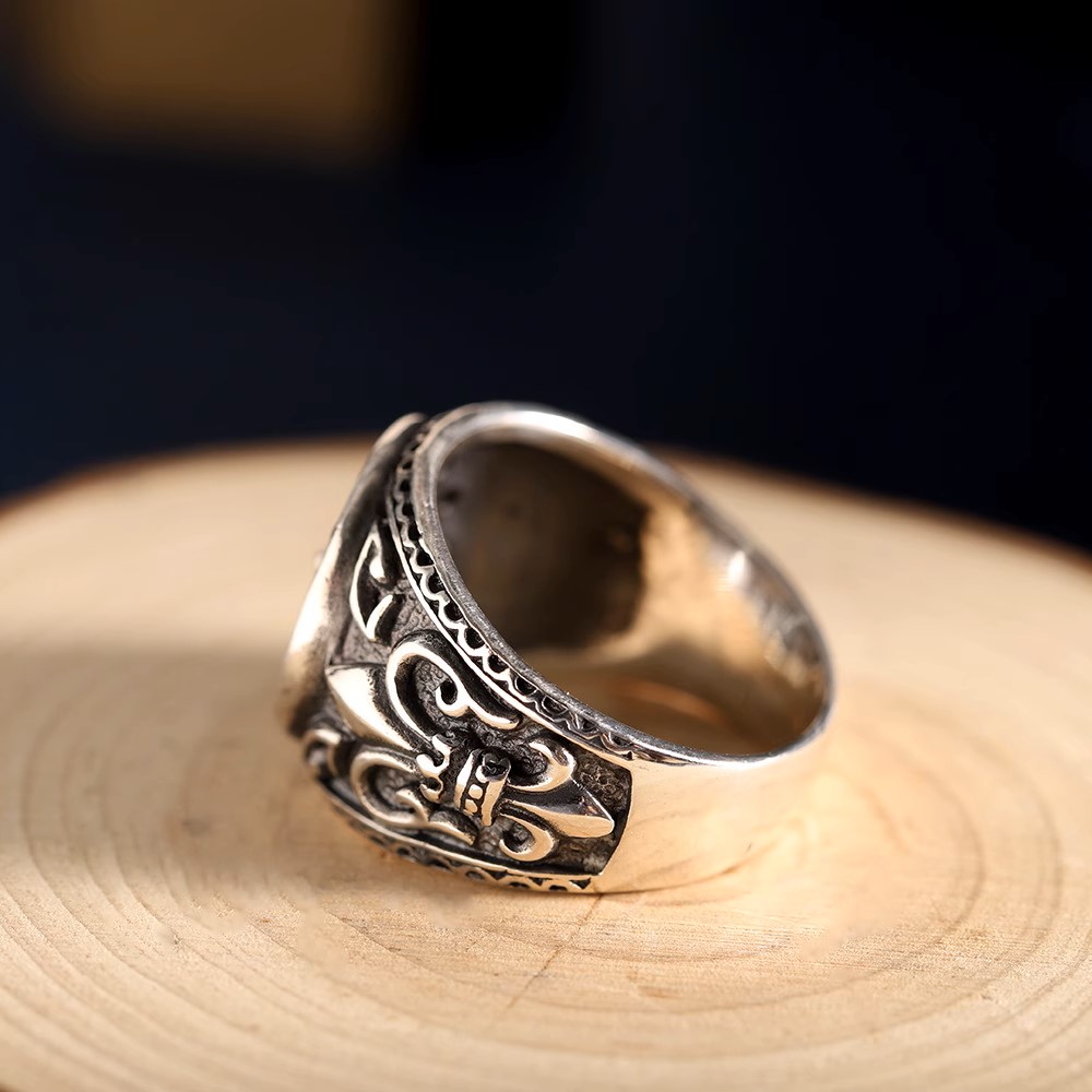 s925 sterling silver jewelry retro Thai silver simple gothic crusaders flower men's ring