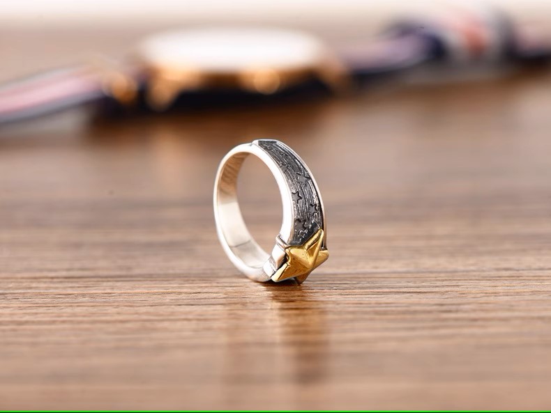 Fashion trend s925 sterling silver jewelry retro Thai silver men's and women's personalized five-pointed star ring tail ring