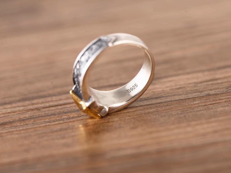 Fashion trend s925 sterling silver jewelry retro Thai silver men's and women's personalized five-pointed star ring tail ring