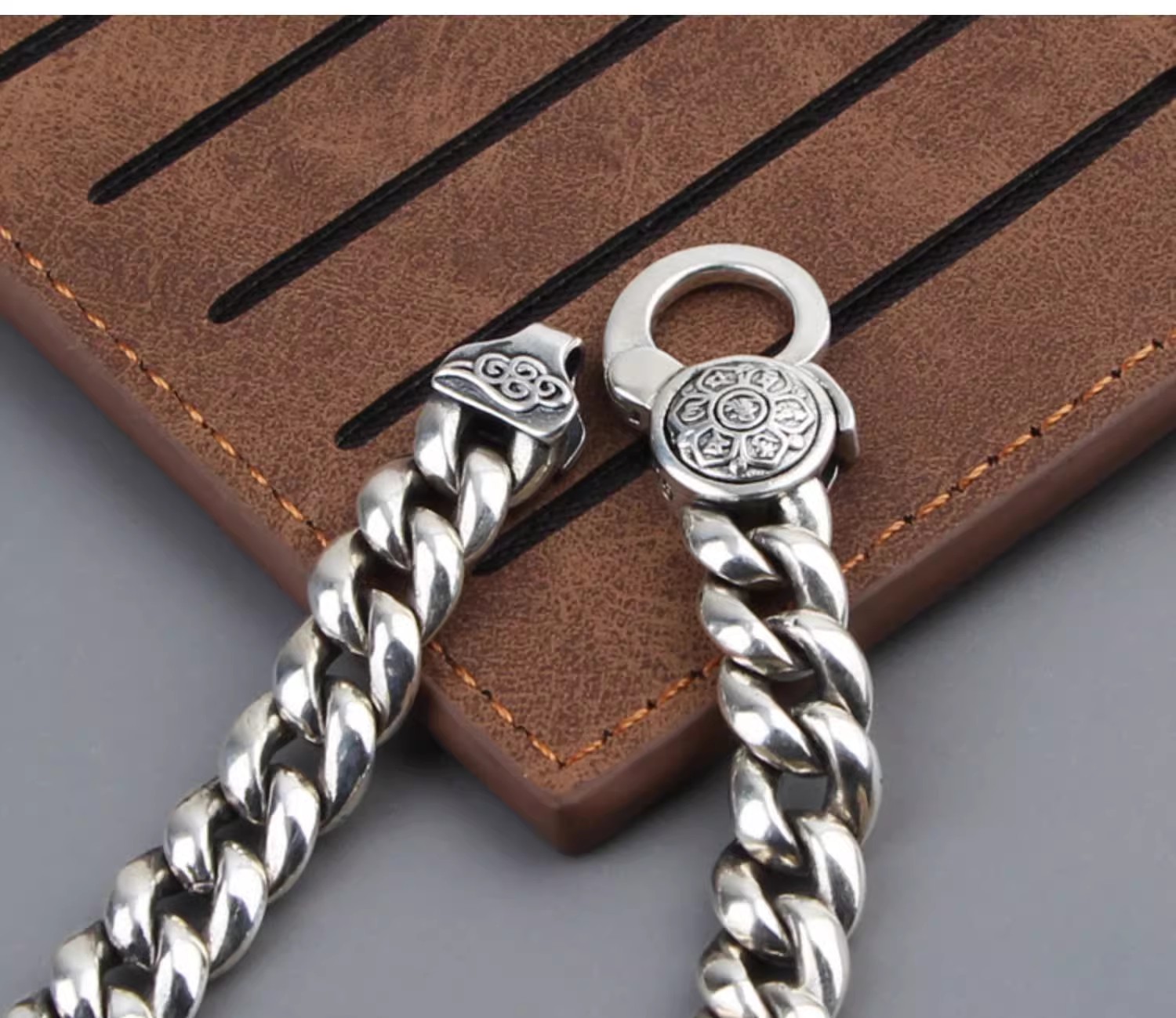 S925 sterling silver vintage court six-word mantra simple polished surface bracelet for men and women, Chinese style, versatile