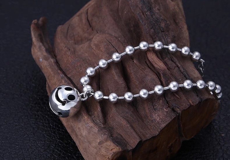 925 sterling silver fashion jewelry Thai silver Korean style popular bell round bead smiley face versatile women's bracelet