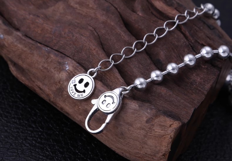 925 sterling silver fashion jewelry Thai silver Korean style popular bell round bead smiley face versatile women's bracelet