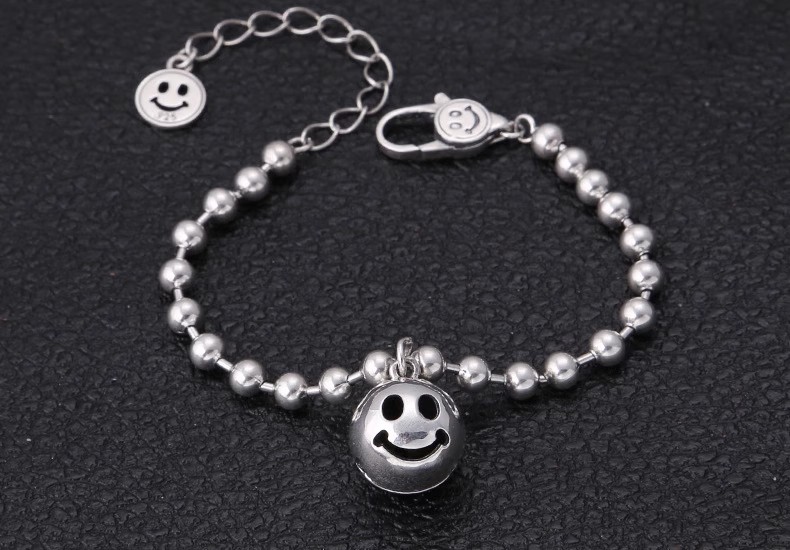 925 sterling silver fashion jewelry Thai silver Korean style popular bell round bead smiley face versatile women's bracelet