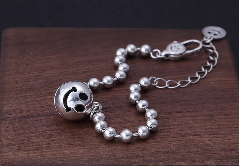 925 sterling silver fashion jewelry Thai silver Korean style popular bell round bead smiley face versatile women's bracelet